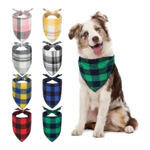 8 Pack of Plaid Dog Bandanas for Large and Small Breeds, High Quality Adjustable Fabric