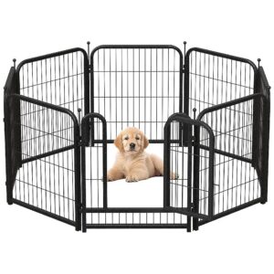 8 Panel 32'' High Dog Exercise Pen with Automatic Lock and Stakes for Unstable Surfaces