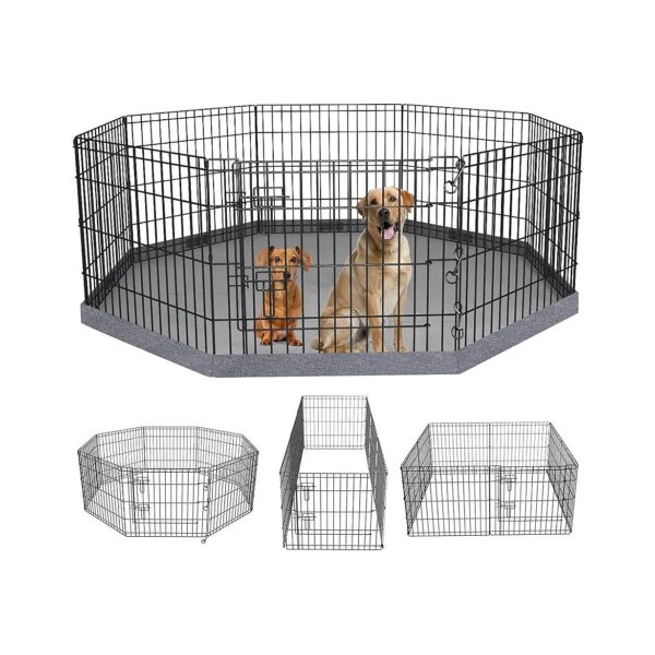 8-Panel Foldable Metal Dog Exercise Pen with Oxford Bottom Pad and Safety