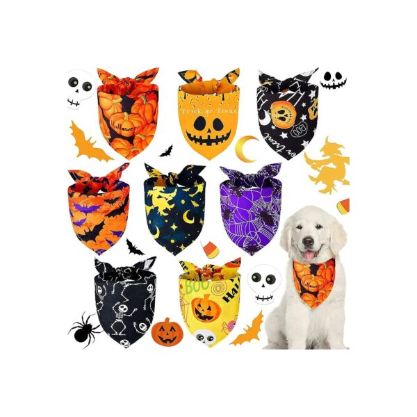 8 Pieces Halloween Dog Bandanas with Adjustable Washable Bib for Holiday Costume