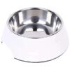 8 oz White Durable Dog Feeding Bowl with Non-Slip Melamine Base and Stainless Steel Bowl