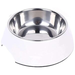 8 oz White Durable Dog Feeding Bowl with Non-Slip Melamine Base and Stainless Steel Bowl