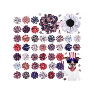 80 Pieces Star Style American Flag Dog Collar Flowers for Patriotic Pet Fashion