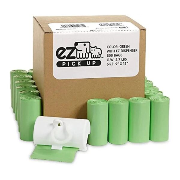 800 Pet Waste Bags in Green Color with EZ Dispenser for Pet Waste Management