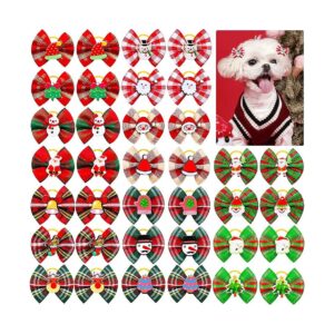 80pcs Plaid Dog Hair Bows with Rubber Bands for Yorkie Rabbit Cat Hair Accessories