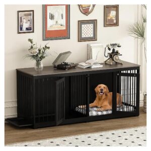 9" Dog Crate Furniture with Tray and Divider for Comfortable Large Pets