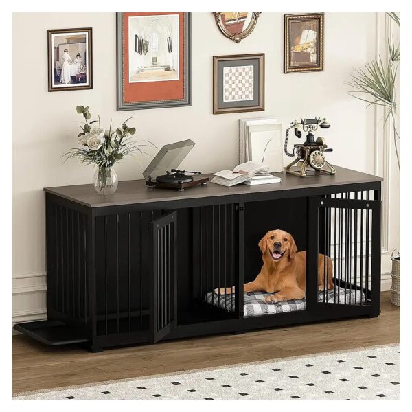 9" Dog Crate Furniture with Tray and Divider for Comfortable Large Pets