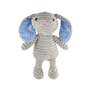 9 Inch Plush Corduroy Gray Bunny Pet Toy with Crinkle Ears and Squeaker Sound