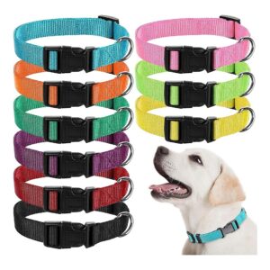 9 Pieces Adjustable Medium Dog Collars with Curved Plastic Buckle and Bright Colors