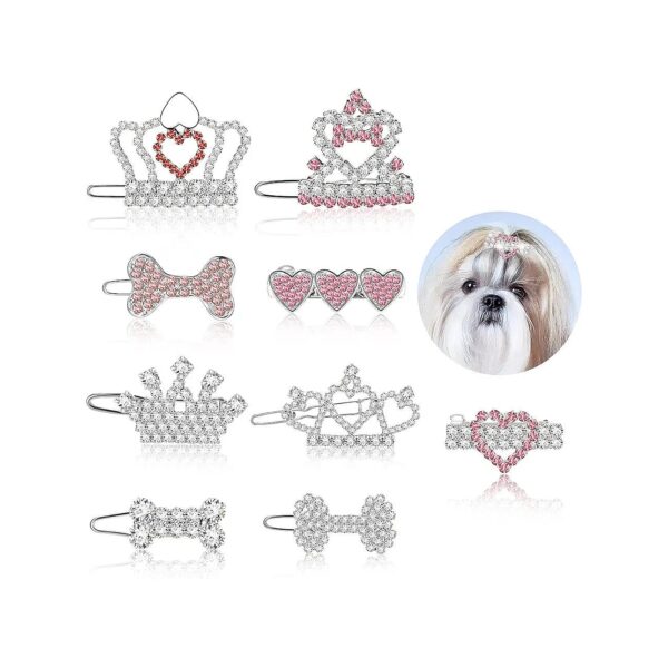 9 Pieces Dog Tiara Crown Hair Clips Pet Crystal Rhinestone Barrette