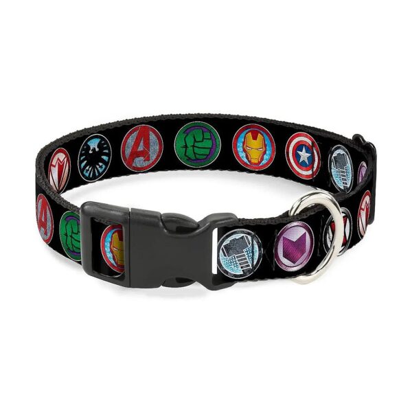 9Avenger Icons Black and Multicolor Polyester Dog Collar with Plastic Buckle