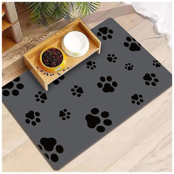 Absorbent Dog Food Mat - Dark Gray Color, No Stains, and Quick Dry