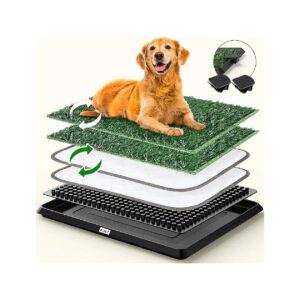 Absorbent and Odor-Free Reusable Dog Grass Pads with Tray for Potty Training and Health