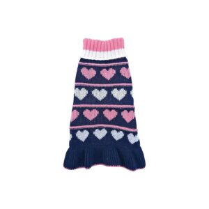 Acrylic Long Sweater Dog Dress with Turtleneck and Heart Pattern for Warm Winter Wear