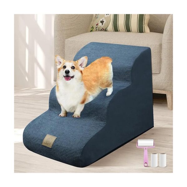 Adjustable 3-Step Dog Stairs for Small Dogs with Non Slip Bottom