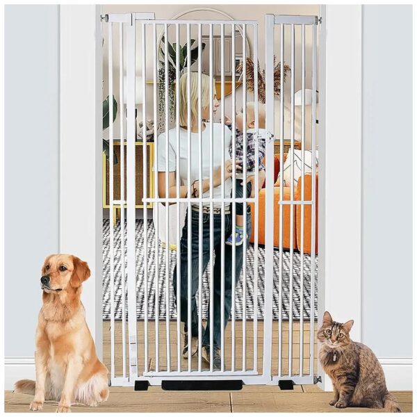 Adjustable 71 Inch Tall Pet Gate for Large Doorways and Stairways with Easy Installation