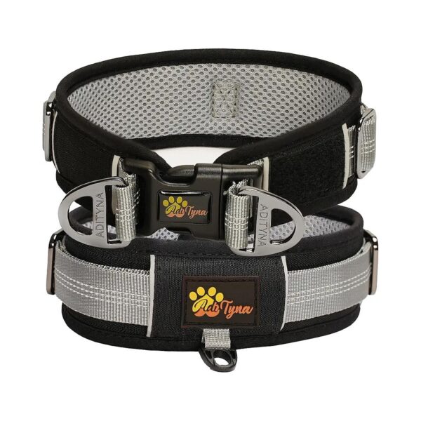 Adjustable Black Dog Collar with Double D-Ring and Mesh Lining