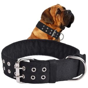 Adjustable Black Tactical Nylon Dog Collar for Large Breeds with Durable Metal Hardware