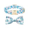 Adjustable Blue Floral Dog Collar with Buckle Closure for Small to Large Dogs