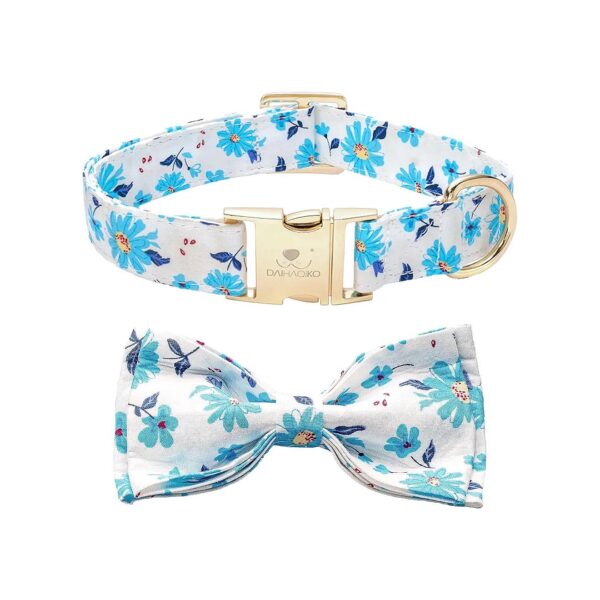 Adjustable Blue Floral Dog Collar with Buckle Closure for Small to Large Dogs