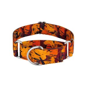 Adjustable Camouflage Dog Collar with Orange Sunset Pattern and Durable Hardware