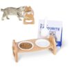 Adjustable Ceramic Elevated Cat Feeders with Natural Wood Stand for Small Pets