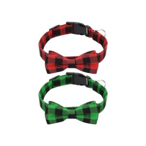 Adjustable Christmas Plaid Dog Collars with Bow Tie and Pet Collar