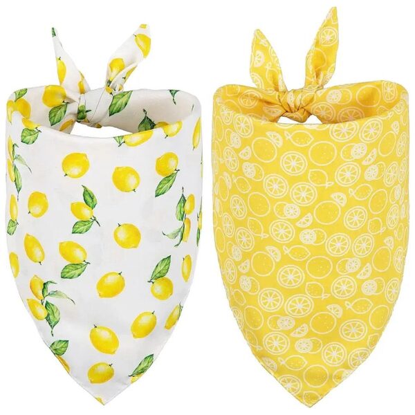 Adjustable Cotton Dog Bandanas with Yellow Lemon Pattern for Spring Summer Daily Wear