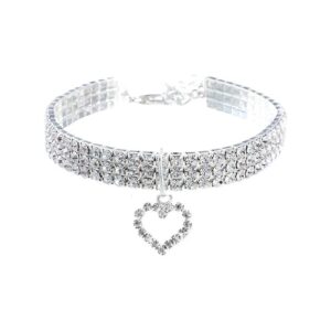 Adjustable Crystal Diamond Pet Collar for Small Dogs and Cats with Love Heart Pendant