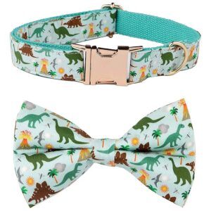 Adjustable Dinosaur Dog Collar with Detachable Bowtie for Small Medium Large Dogs