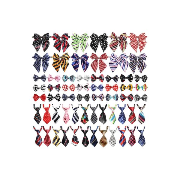 Adjustable Dog Bow Tie Collars, 60 Piece Set, Comfy, Satin Polyester, Christmas Gift