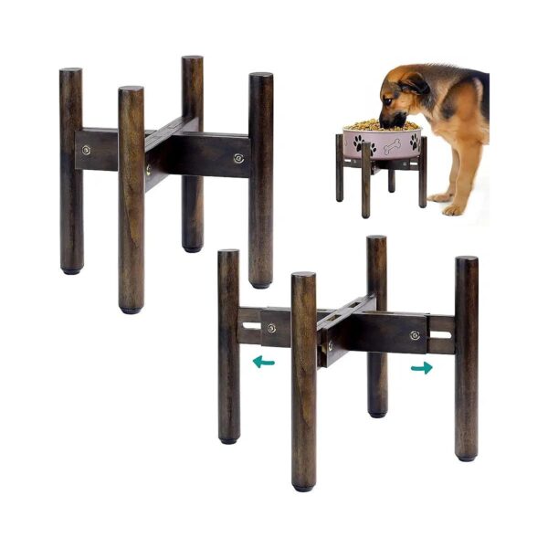 Adjustable Dog Bowl Stand with Natural Wood for Pet Food and Water Feeder Bowls