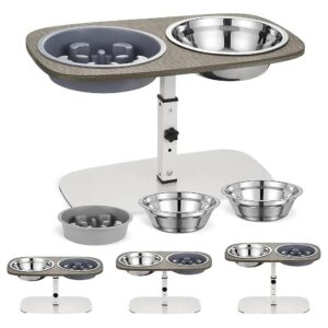 Adjustable Dog Bowl Stand with Slow Feeder and Large Capacity Bowls