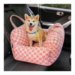 Adjustable Dog Car Seat with Headrest Straps and Storage Pocket for Small Pets