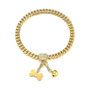 Adjustable Dog Chain Collars with Tag and Bell in Gold Stainless Steel Material