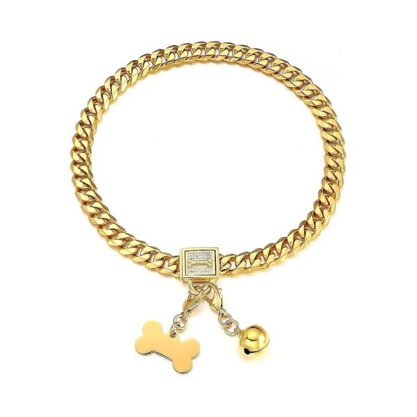 Adjustable Dog Chain Collars with Tag and Bell in Gold Stainless Steel Material