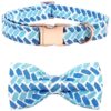 Adjustable Dog Collar with Blue Print and Removable Bowtie for Small Medium Large Dogs