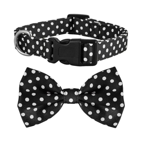 Adjustable Dog Collar with Bow Tie in Black Polka Dot Pattern for Girls and Boys