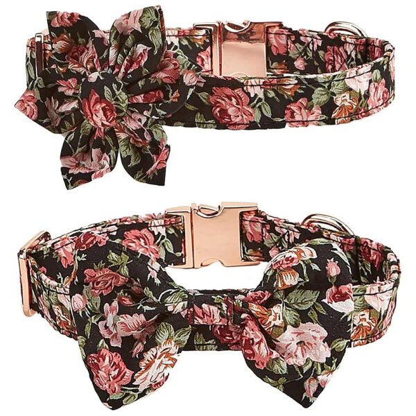 Adjustable Dog Collar with Button Closure and Detachable Flower and Bow for Medium