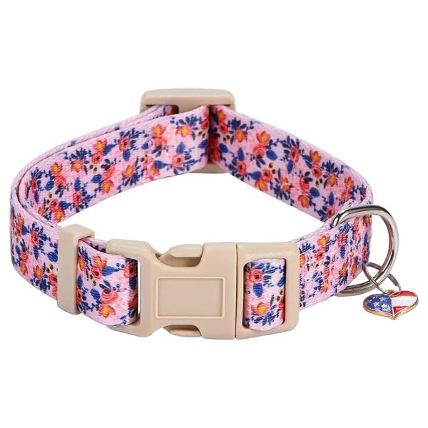 Adjustable Dog Collar with Orange Rose Pattern for Small Medium Large Dogs