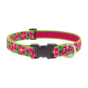 Adjustable Dog Collar with Pink Green Floral Pattern for Medium Large Breeds