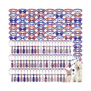 Adjustable Dog Collars 4th of July Dog Bow Ties for Dogs Flag Style Pet Accessories