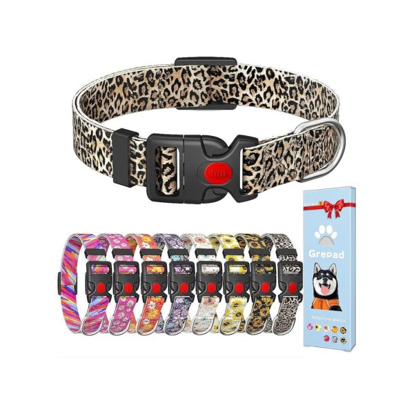 Adjustable Dog Collars with Leopard Print and Soft Patterns for Small Large Dogs