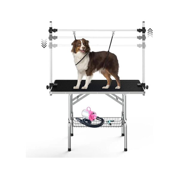 Adjustable Dog Grooming Table For Large Breeds 46 Foldable Pet Beauty Station Black