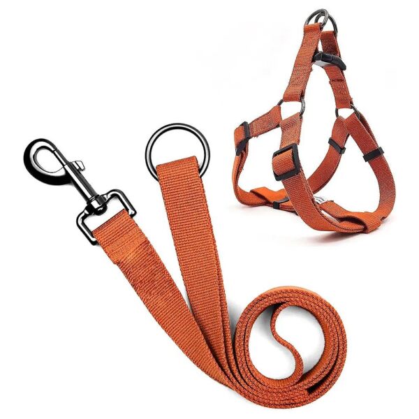 Adjustable Dog Harness and Leash Set for Medium Dogs Orange Rayon Polyester Strong