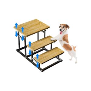 Adjustable Dog Ladder for Cats and Small Medium Dogs with Metal Frame and Bamboo Boards