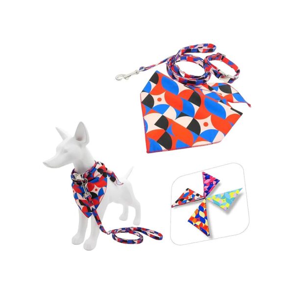 Adjustable Dog Leash Bandana Set with Geometric Designs and All Sizes Available