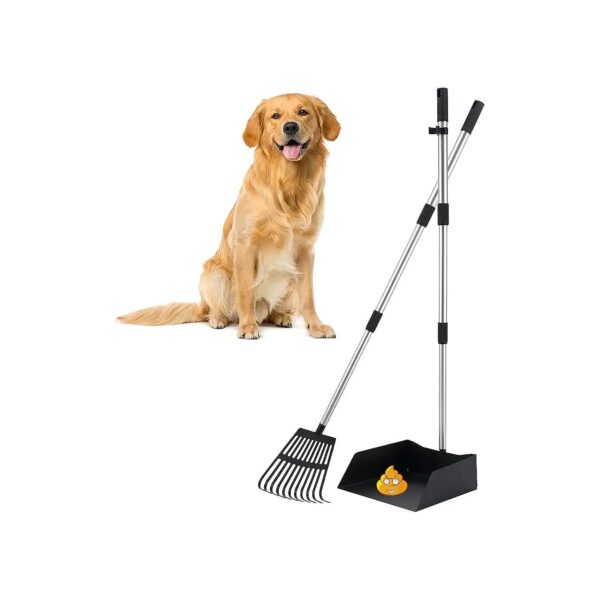 Adjustable Dog Pooper Scooper with Sturdy Metal Handle and Tray for Pet Waste Removal