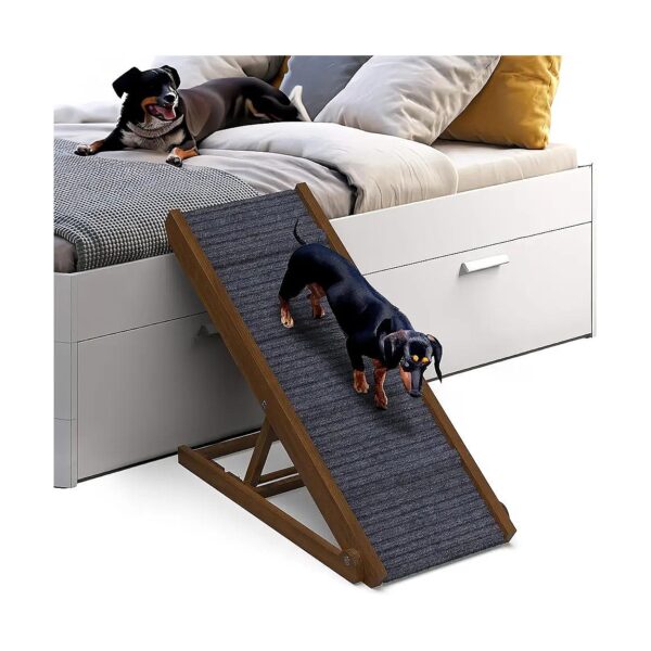 Adjustable Dog Ramp for Small to Large Breeds with Soft Grey Carpet