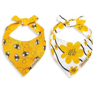 Adjustable Dog Scarfs Set for Small Boy Girl Dogs Glacier Sunflower and Honey Pattern